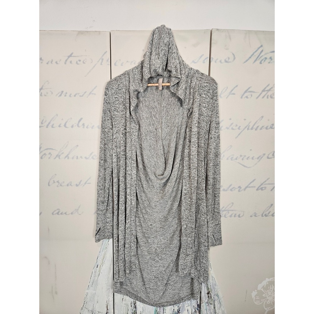 Athleta Pranayama Cardigan Grey Space Dye Hooded Longline XS‎